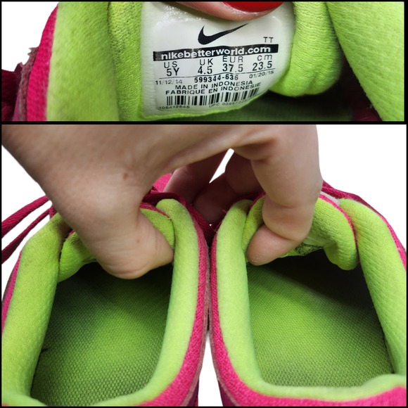 Nike Shoes Youth 5 Womens 6.5 Magenta Pink Neon Green Low Top Tennis Running - Picture 11 of 12